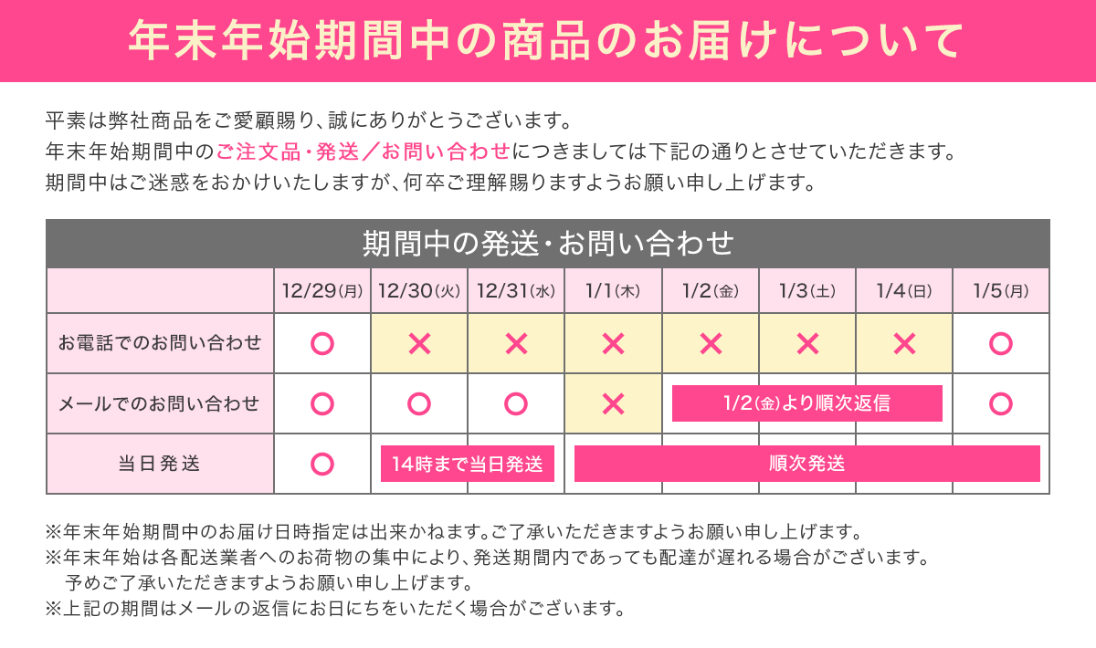 年末年始期間中の商品のお届けについて