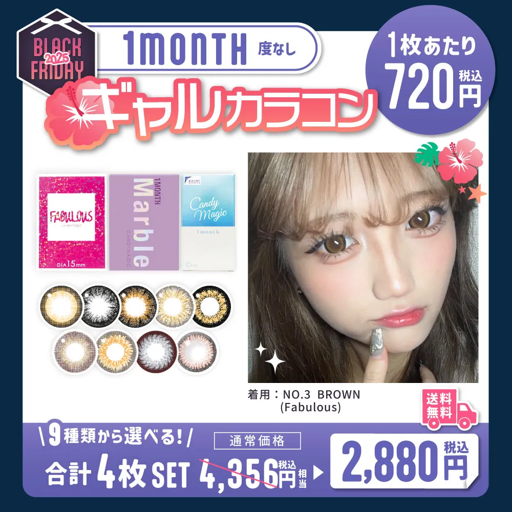 【1枚あたり720円】9種から選べる盛れるギャルカラコン マンスリー 度なし4枚入り 【送料無料】