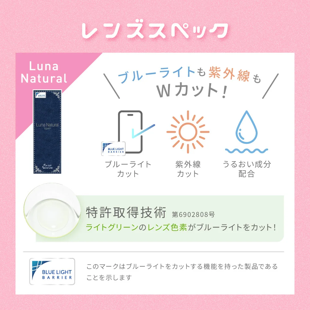 Luna Naturalのレンズスペック　ブルーライトも紫外線もWカット！
