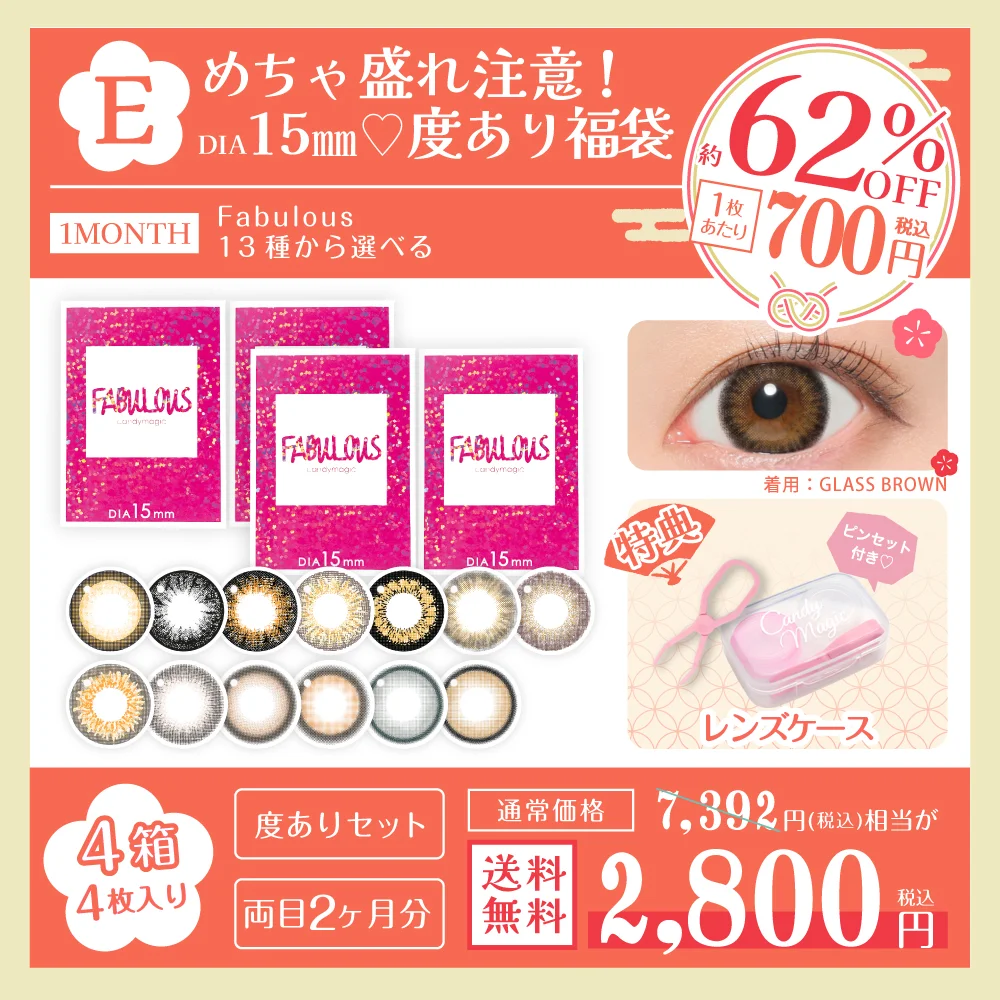 【福袋E】Fabulous 13種から選べる 度あり マンスリー4箱4枚セット＜レンズケース1個＞ 送料無料【旧パッケージ品】