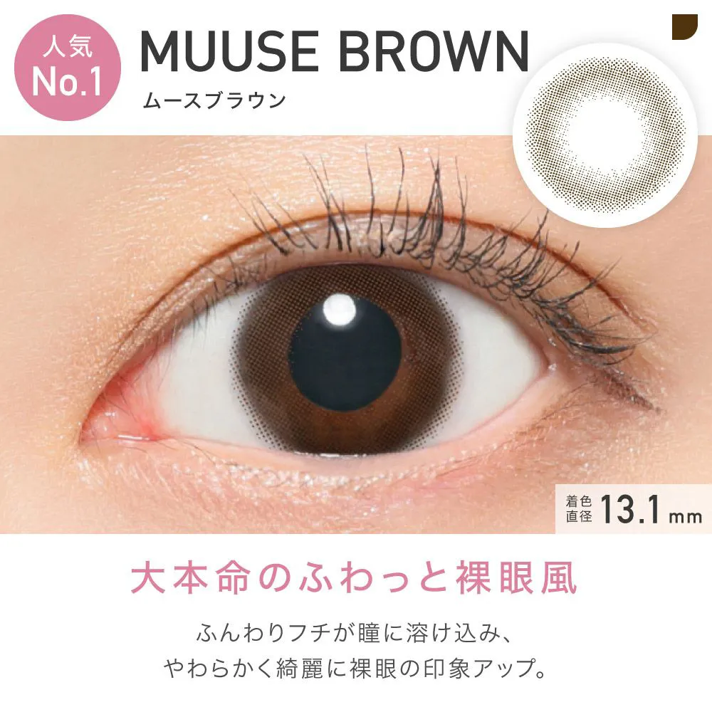 ReVIA 1month CIRCLE ムースブラウン DIA14.1 BC8.6 着色直径13.1 度なし2枚入り