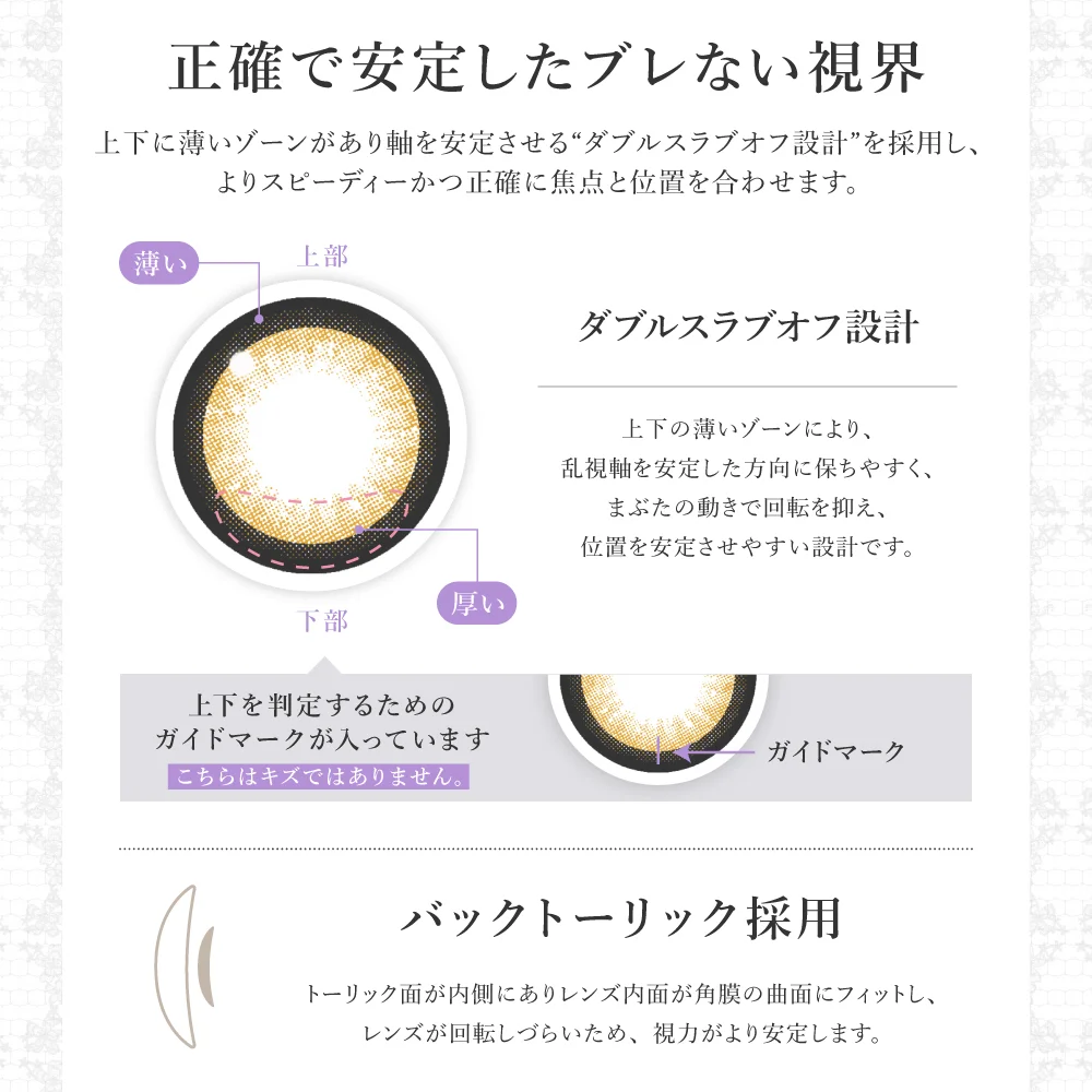 正確で安定したブレない視界 ダブルスラブオフ設計を採用し、よりスピーディーかつ正確に焦点と位置を合わせます