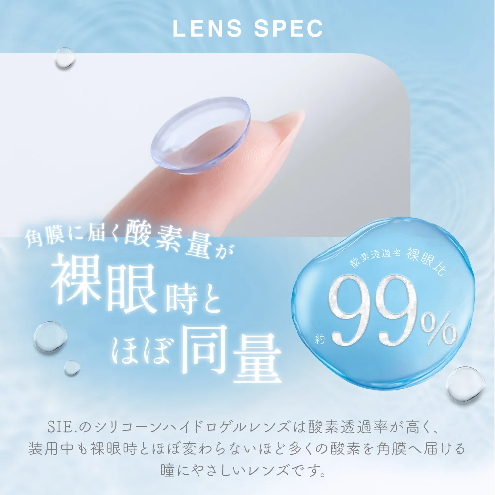 レンズスペック　角膜に届く酸素量が裸眼時とほぼ同量