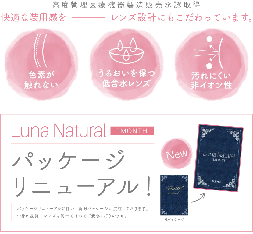 高度管理医療機器製造販売承認取得 / Luna Natural 1MONTH パッケージリニューアル！
