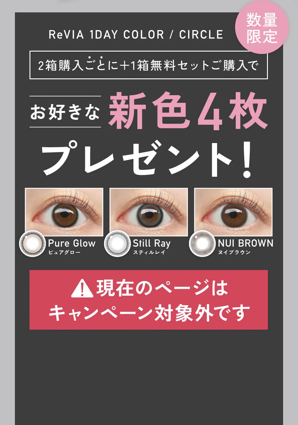 2箱購入ごとに1箱無料セットご購入でお好きな新色4枚プレゼント！ 現在のページはキャンペーン対象外です